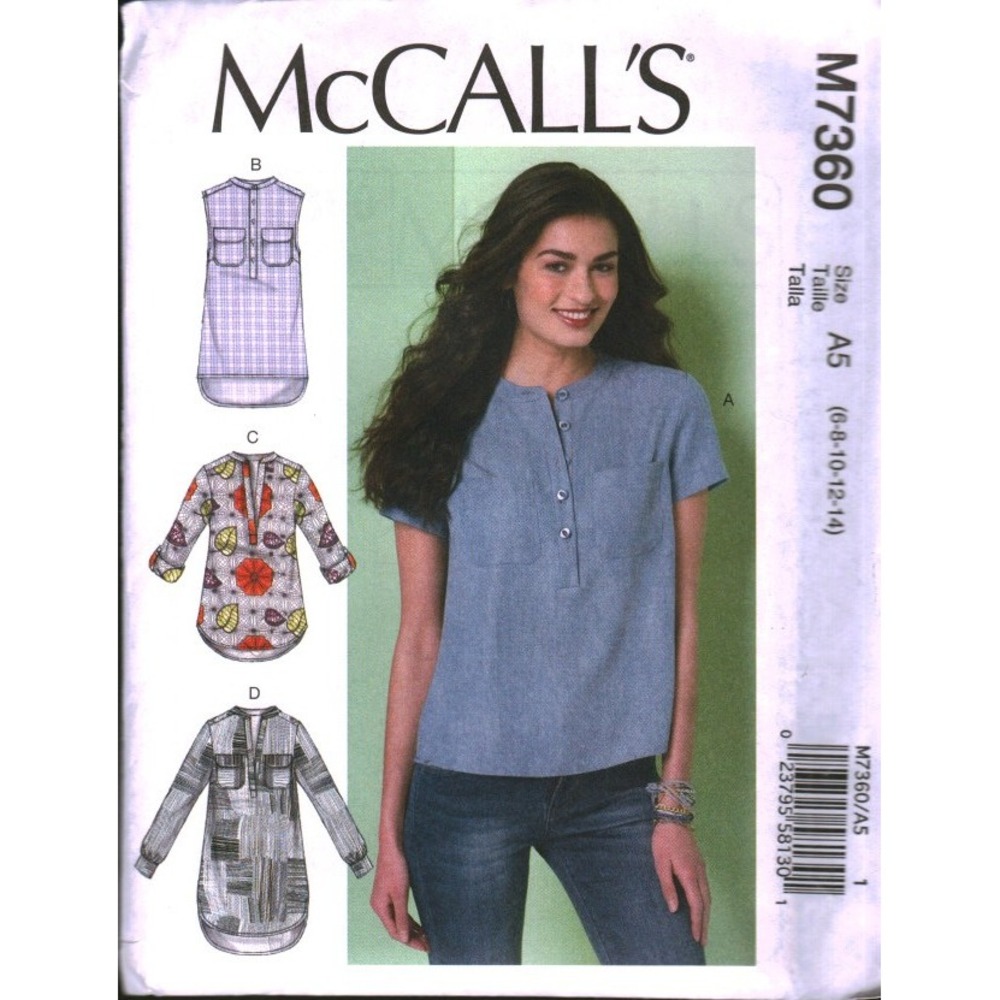 McCall's M7360 Misses Pullover Tops Sewing Pattern Size 6-14 A5 Tunic Blouse